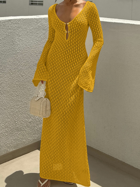 Openwork Texture Round-collar Dress