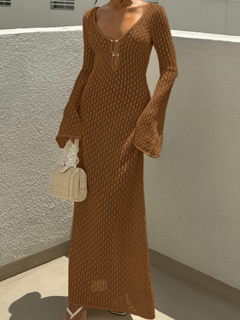 Openwork Texture Round-collar Dress