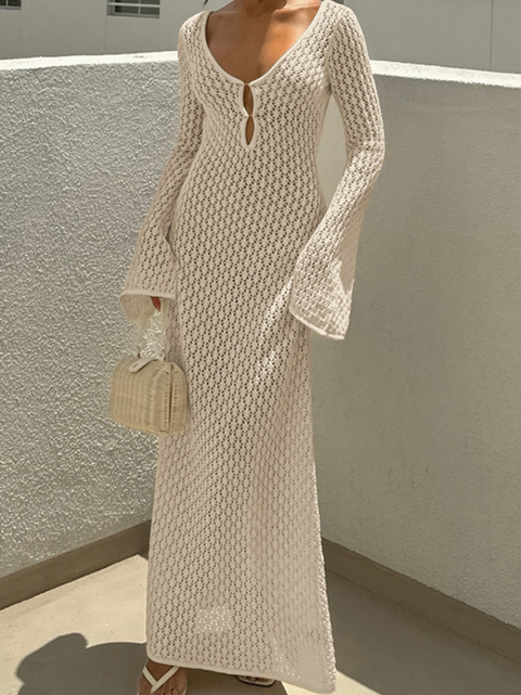 Openwork Texture Round-collar Dress