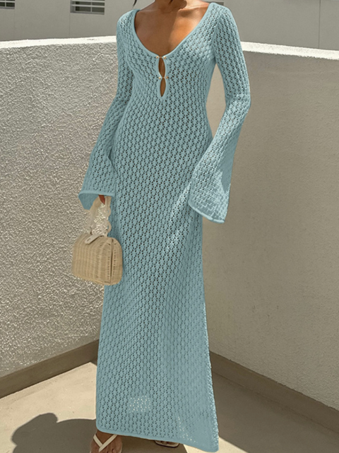 Openwork Texture Round-collar Dress