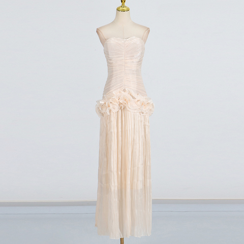 Off-shoulder 3D Flower Apricot Dress