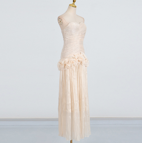 Off-shoulder 3D Flower Apricot Dress