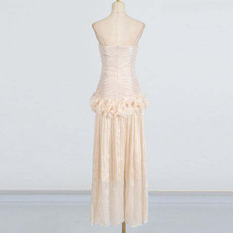 Off-shoulder 3D Flower Apricot Dress