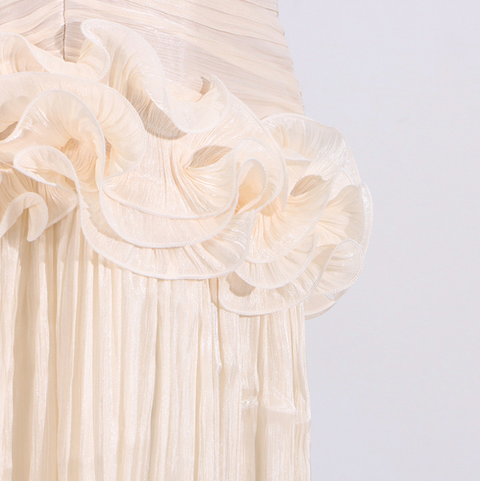 Off-shoulder 3D Flower Apricot Dress