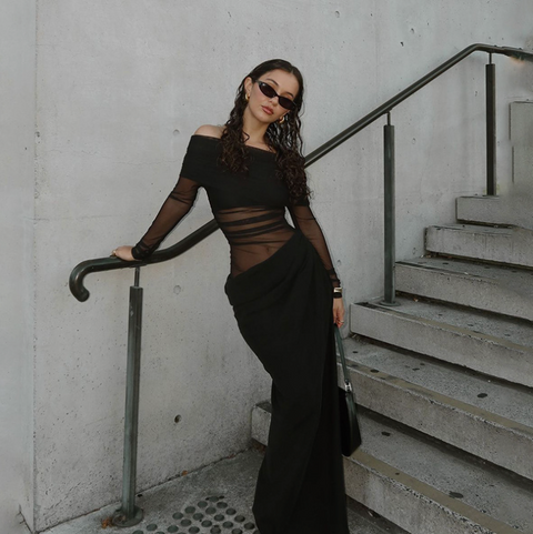 Sexy Off-shoulder Pleated Mesh Dress