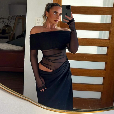 Sexy Off-shoulder Pleated Mesh Dress
