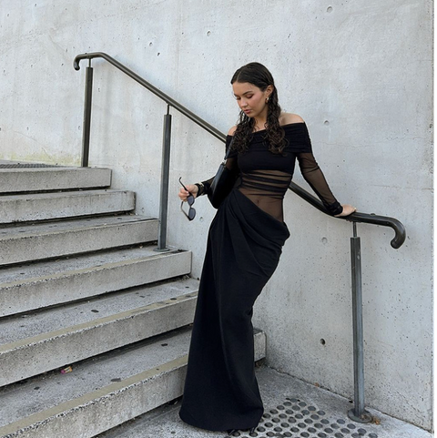 Sexy Off-shoulder Pleated Mesh Dress