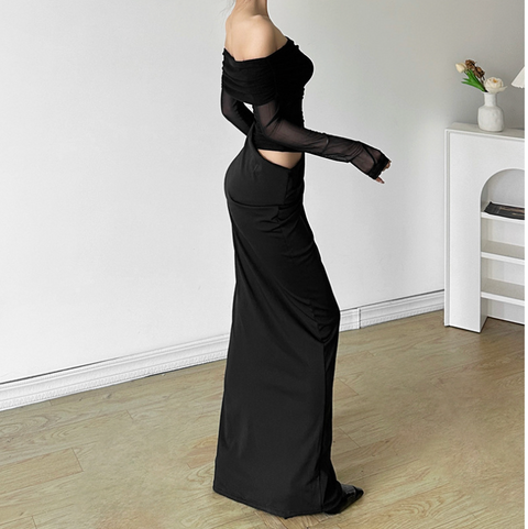 Sexy Off-shoulder Pleated Mesh Dress