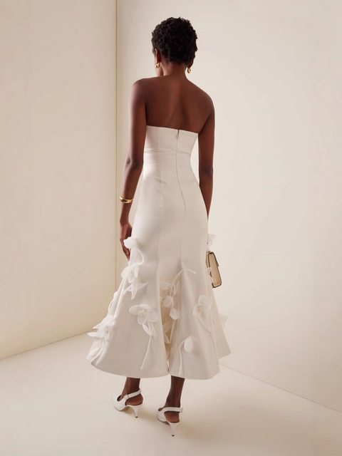 Strapless 3D White Flower Dress