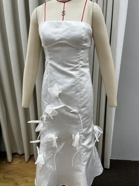 Strapless 3D White Flower Dress