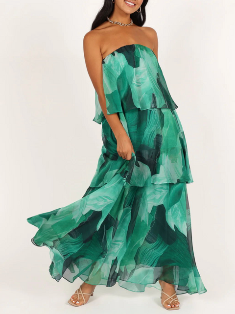 Triple Layered Printed Chiffon Dress