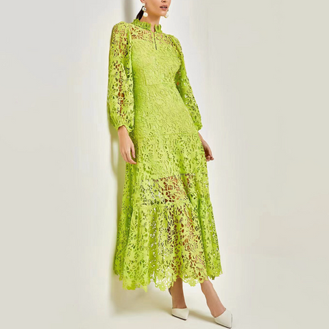 High-end Hollowed Embroidered Lace Dress