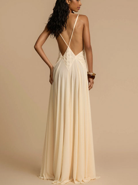 Hollowed Deep V-neck Halter Dress