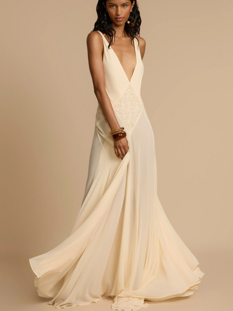 Hollowed Deep V-neck Halter Dress