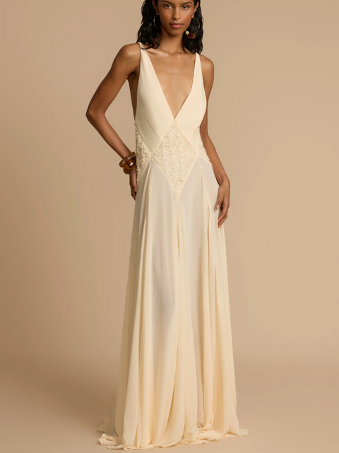 Hollowed Deep V-neck Halter Dress