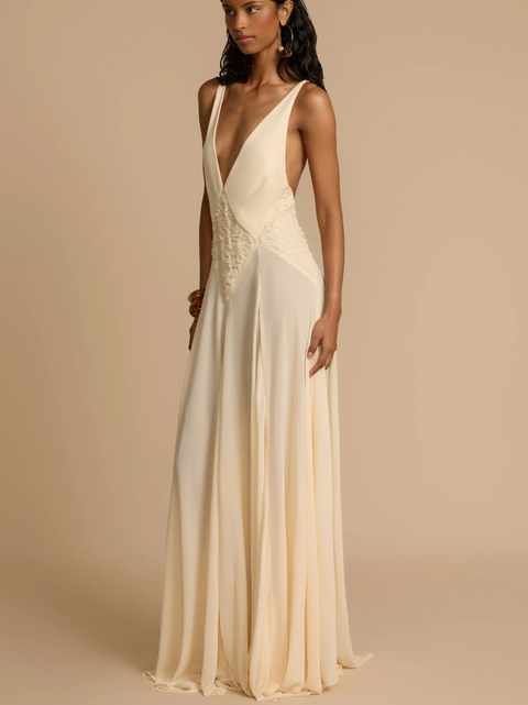 Hollowed Deep V-neck Halter Dress