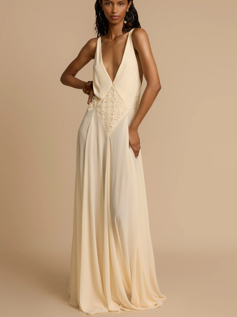 Hollowed Deep V-neck Halter Dress
