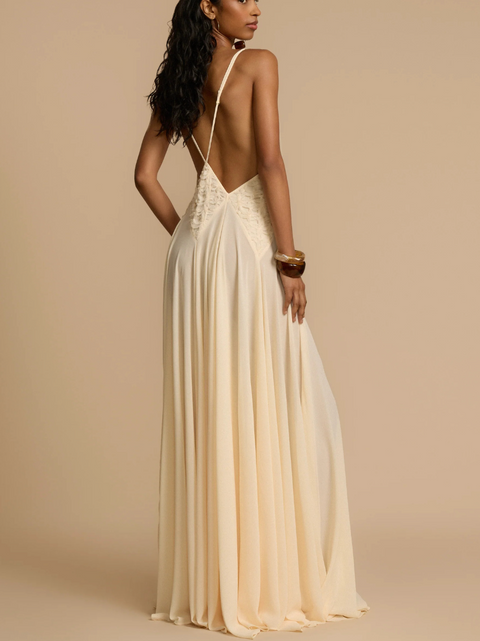 Hollowed Deep V-neck Halter Dress