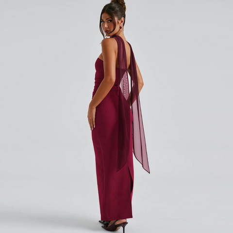 Off-shoulder Mesh Dress with Ribbon