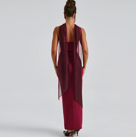 Off-shoulder Mesh Dress with Ribbon