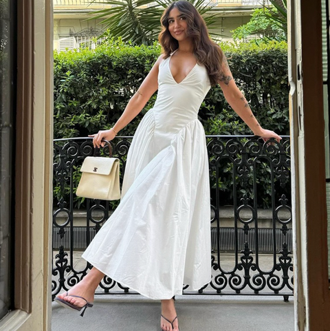 Deep V-neck White Halter Dress