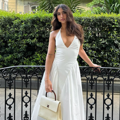 Deep V-neck White Halter Dress
