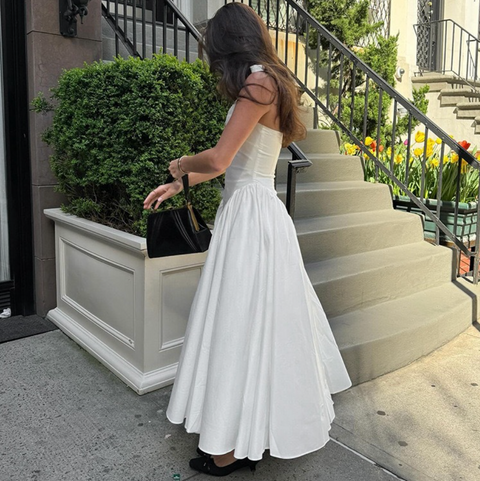 Deep V-neck White Halter Dress