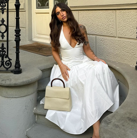 Deep V-neck White Halter Dress