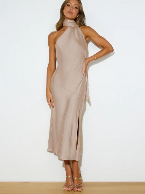 Backless Satin Party Dress with Ribbon