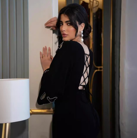 Hollowed Lace-up Black Fishtail Dress