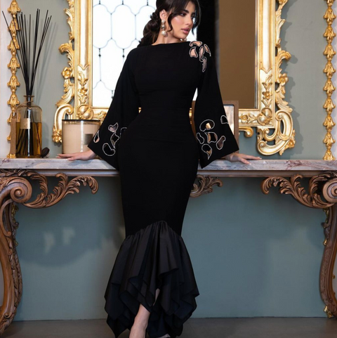 Hollowed Lace-up Black Fishtail Dress