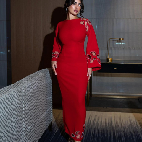 Hollowed Lace-up Black Fishtail Dress