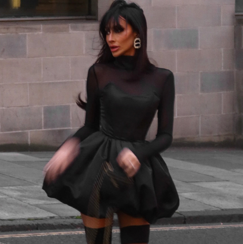 Turtleneck Black Mesh Patchwork Dress