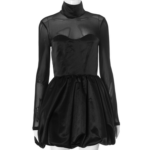 Turtleneck Black Mesh Patchwork Dress