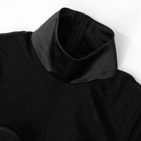 Turtleneck Black Mesh Patchwork Dress