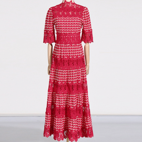 Delicate Hollowed Embroidery Lace Dress