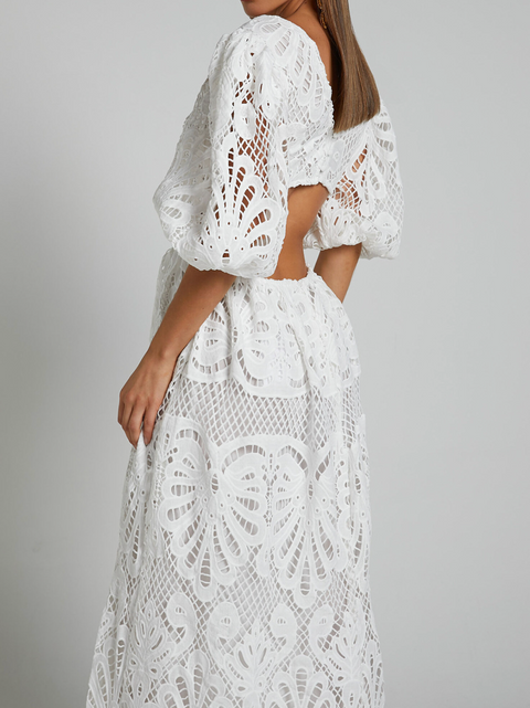 Elegant V-neck Embroidered Lace Dress