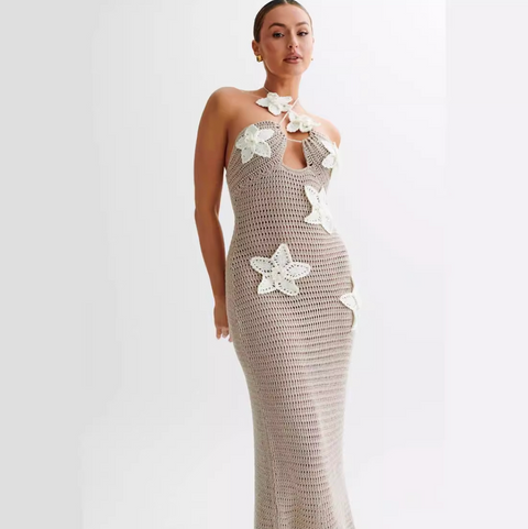 Hollowed 3D Flower One-step Dress