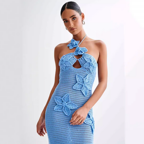 Hollowed 3D Flower One-step Dress