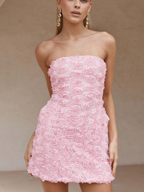 Off-shoulder 3D Flower Bustier Dress