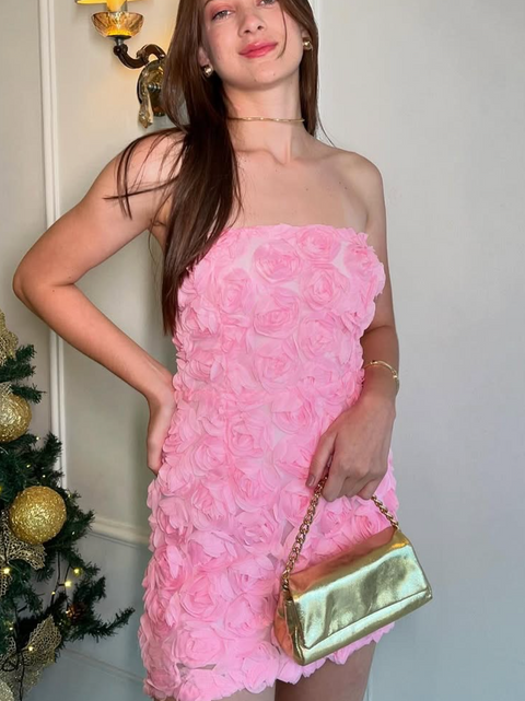 Off-shoulder 3D Flower Bustier Dress