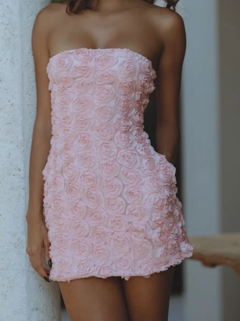 Off-shoulder 3D Flower Bustier Dress