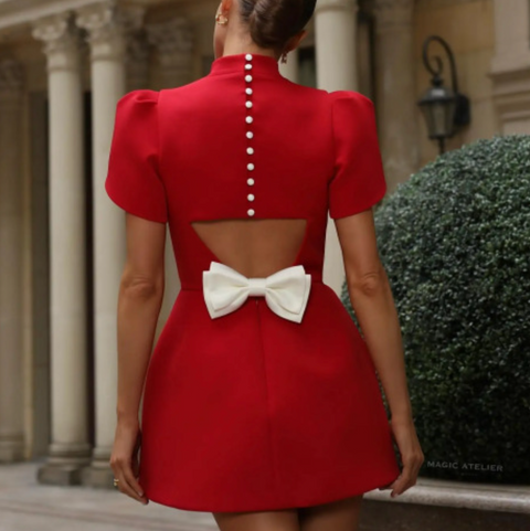 Elegant Hollowed Bow-tie Short Dress