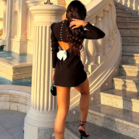 Elegant Hollowed Bow-tie Short Dress