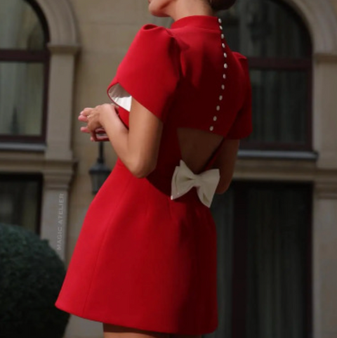 Elegant Hollowed Bow-tie Short Dress