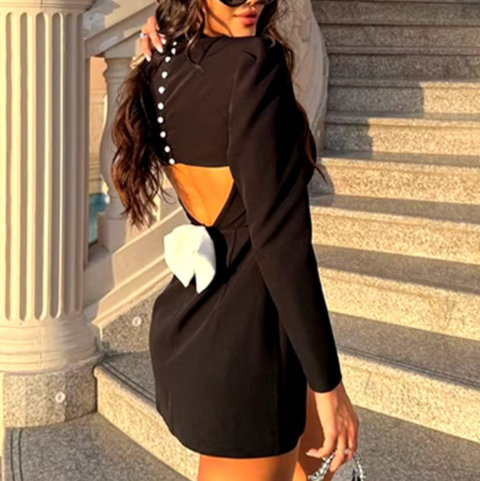 Elegant Hollowed Bow-tie Short Dress