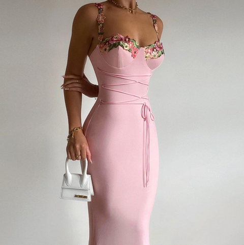 Applique Padded Pink Slip Dress