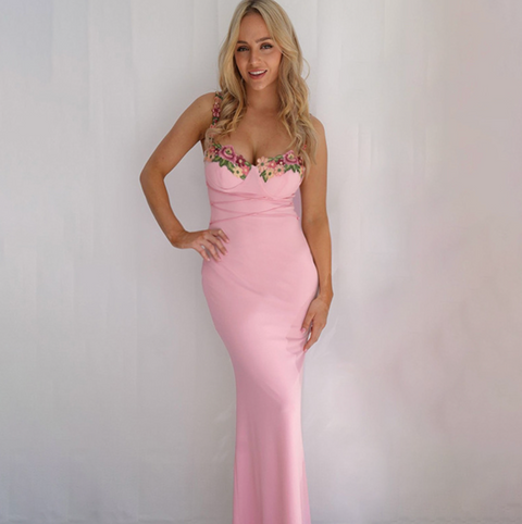 Applique Padded Pink Slip Dress
