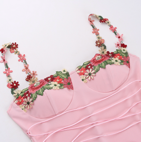 Applique Padded Pink Slip Dress