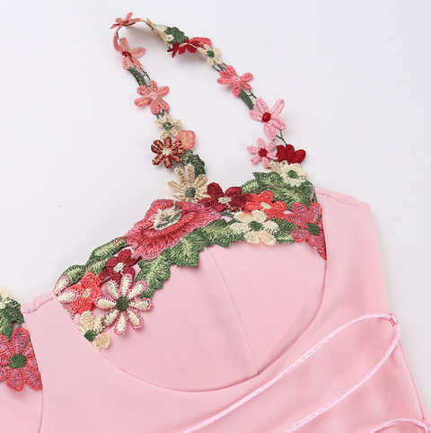 Applique Padded Pink Slip Dress